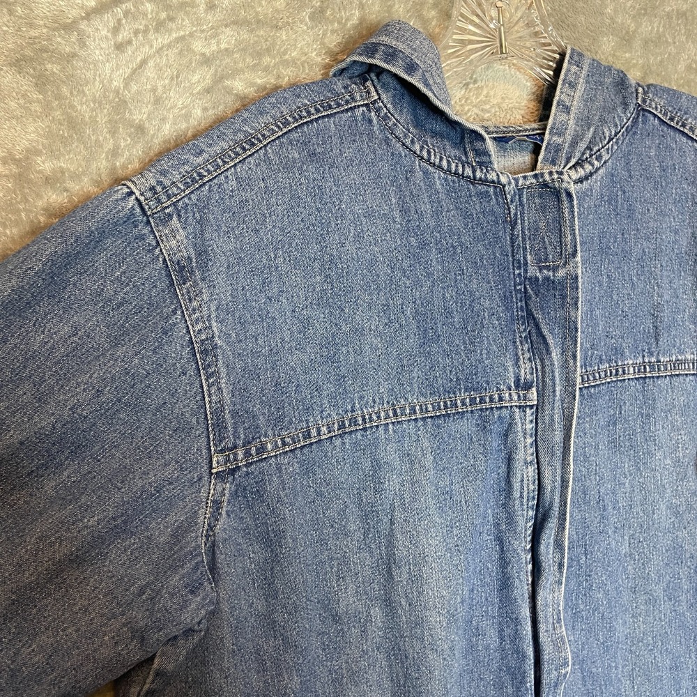 Vtg Desert Blue Women Size L 90s Grunge Denim Hooded Full Zip Chore Jacket